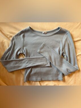 Garage Light Blue Ribbed Long Sleeve Top